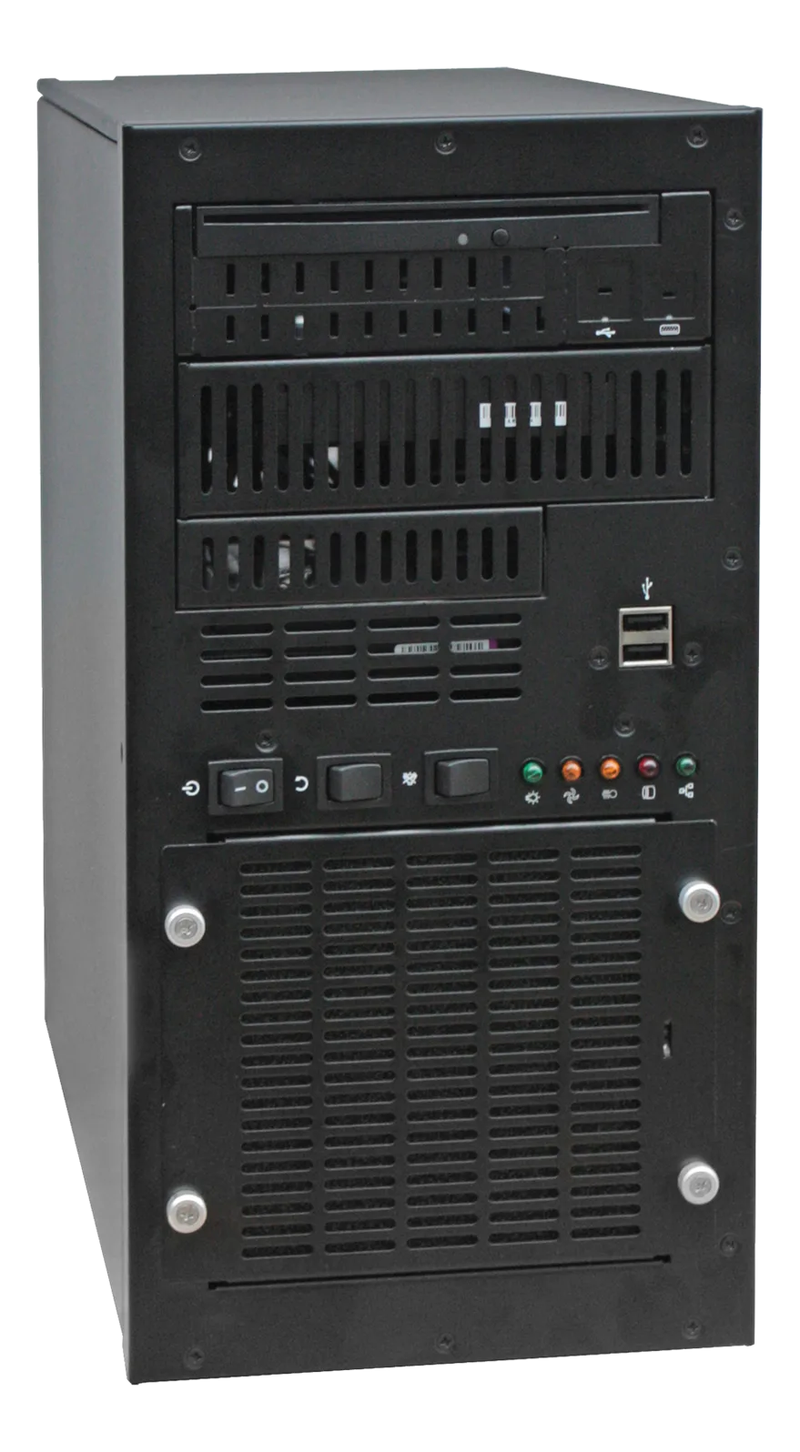 Case tower nero GO-081-WS con lettore ottico, pannello I/O USB, pulsanti frontali e sportello ventilato per dischi