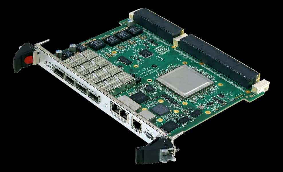 Scheda OpenVPX Abaco Systems SWE540A con porte SFP, connettori Ethernet e connettori di espansione laterali