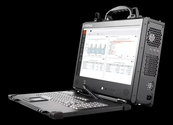 Workstation portatile rugged Acme Portable DuraPAC Lite con schermo, tastiera estraibile e pannello laterale con ventole