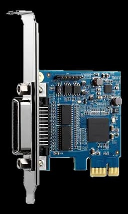Scheda PCIe LPCIe-3488A con connettore DB25 e staffa metallica di fissaggio