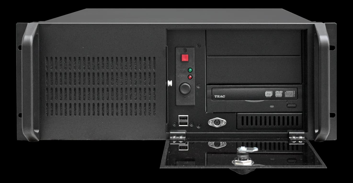 Chassis rack GOMA ELETTRONICA GO-402ATXR-WS con pannello frontale, tasto power, drive TEAC e sportello inferiore apribile