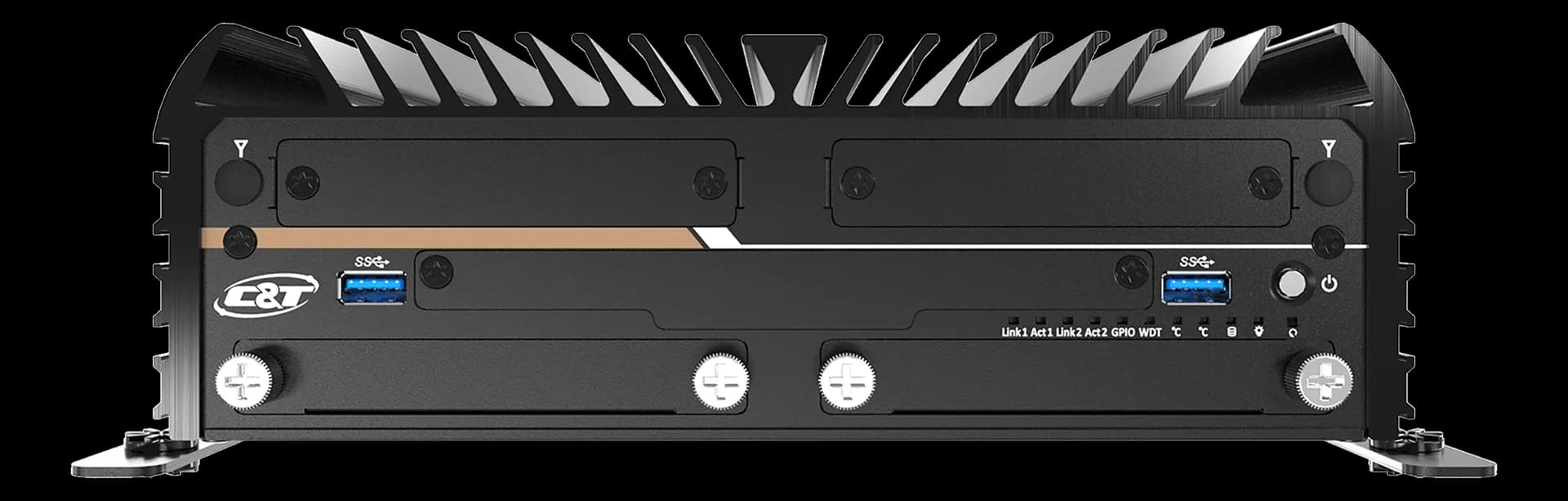 Computer veicolare fanless Premio ACO-6000, vista frontale