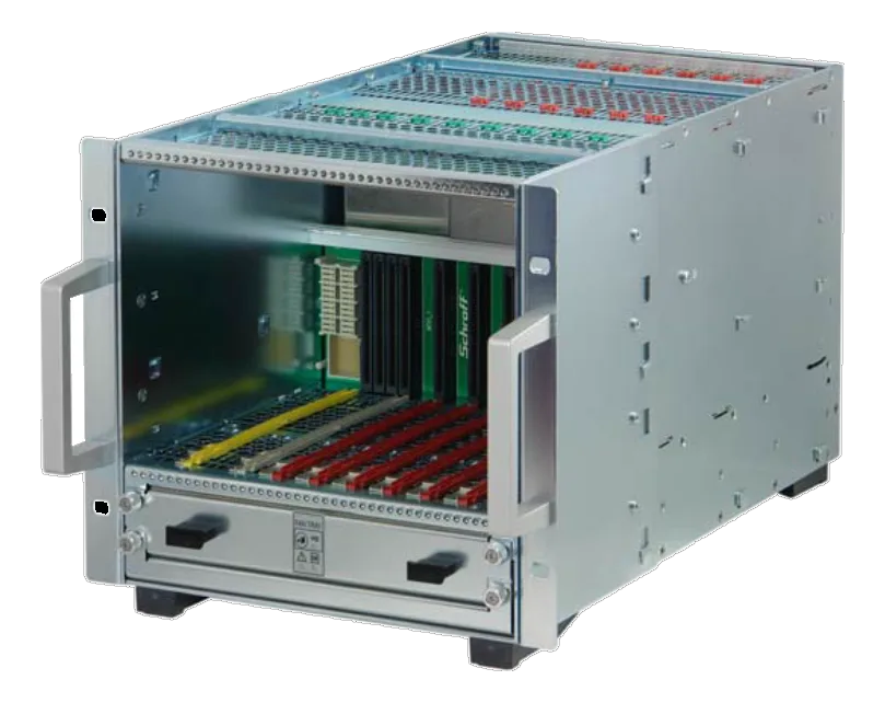 Chassis Schroff con slot per schede a bus e cassetti di alimentazione anteriori