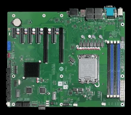 Scheda madre IEI IMB-ARL-H810-R10 vista dall'alto con socket CPU, slot RAM, slot di espansione e connettori posteriori