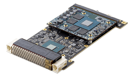 Scheda VPX3-XMXM con modulo XMC saldato, connettore VPX ad alta densità e viti di fissaggio dorate
