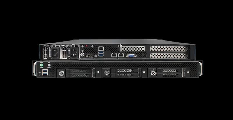 Server rugged 1U GAP-151R-S9-SOLO con tre vani dischi estraibili sul frontale e doppio alimentatore posteriore